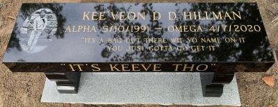 Black Granite Memorial Bench with Gold Lettering and Laser Etched Portrait